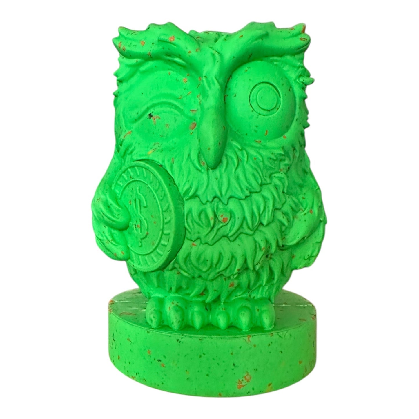Wise Owl dog toy made from recycled rubber. Green in colour.
