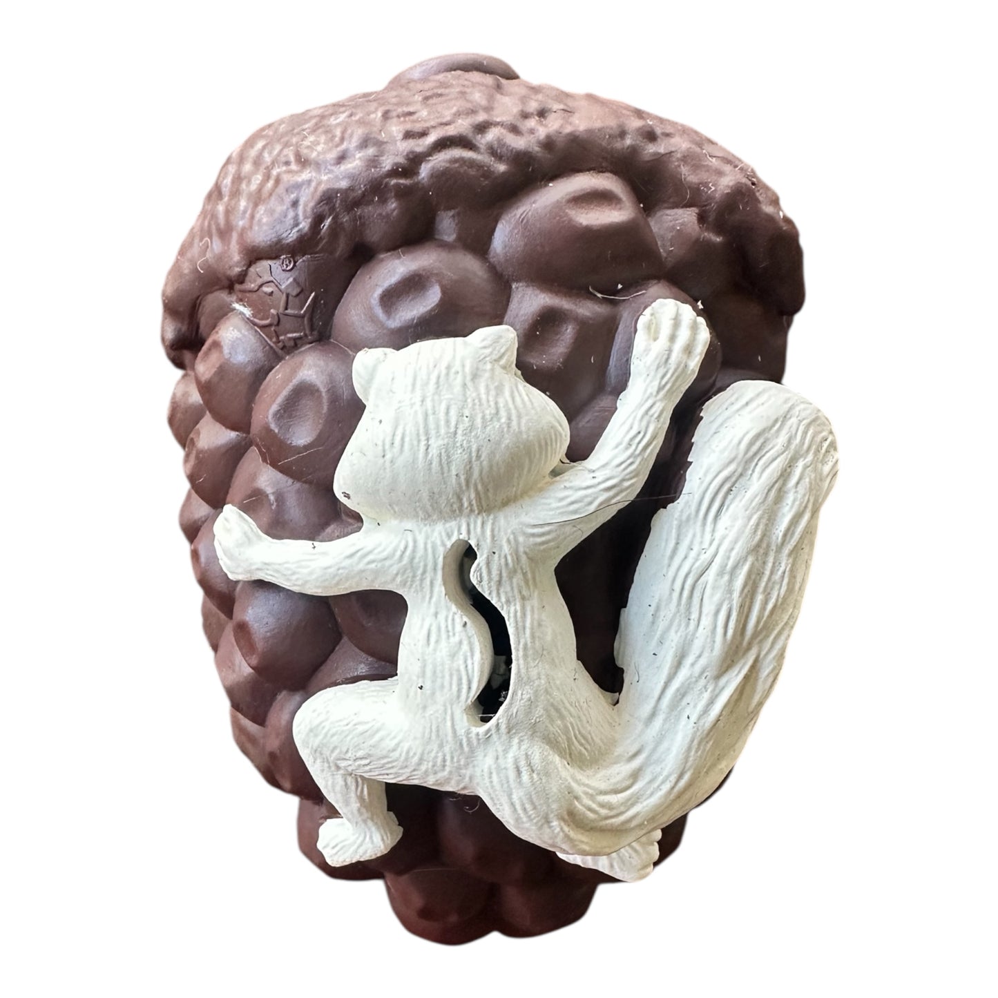 dark brown tough rubber dog toy with squirrel
