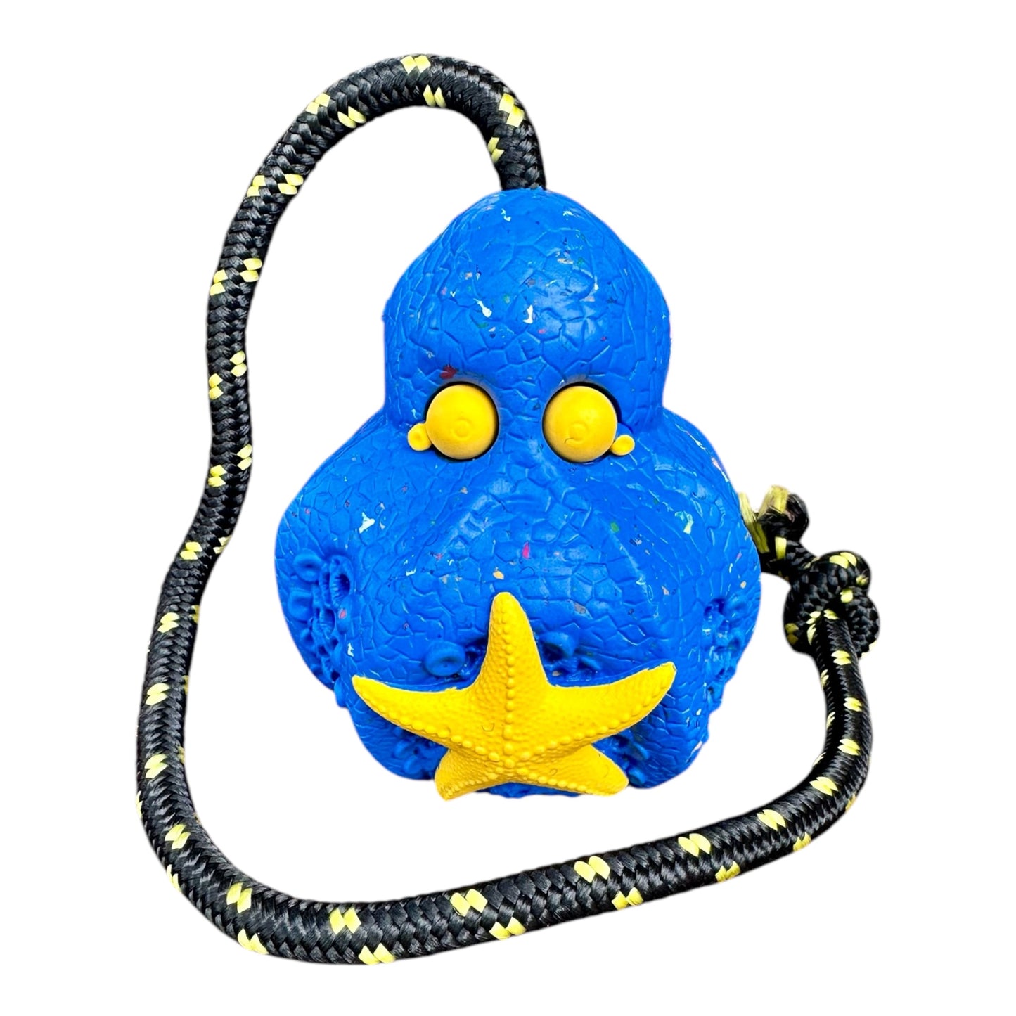 Recycled rubber octopus dog toy in blue.