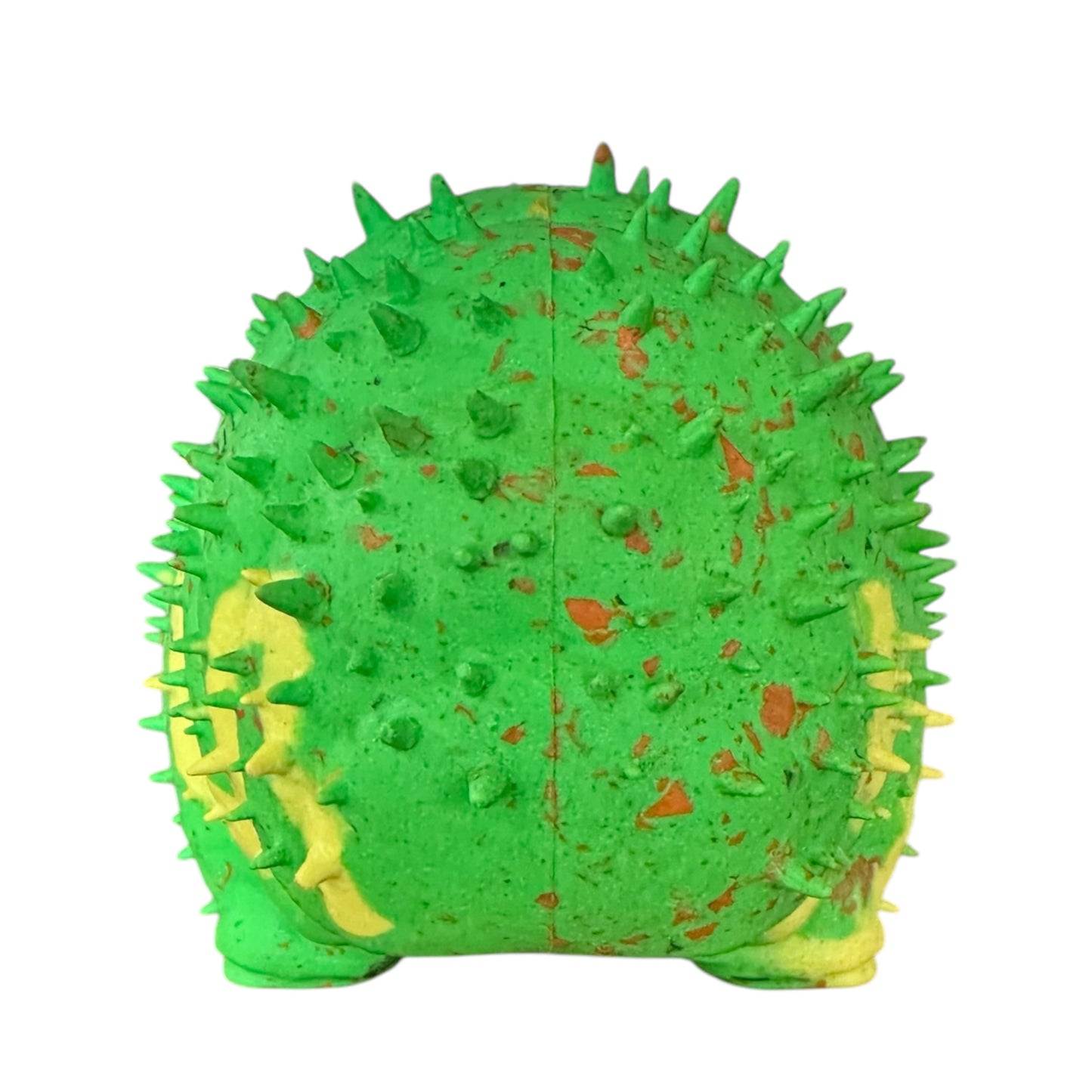 Green recycled rubber caterpillar shaped dog toy.