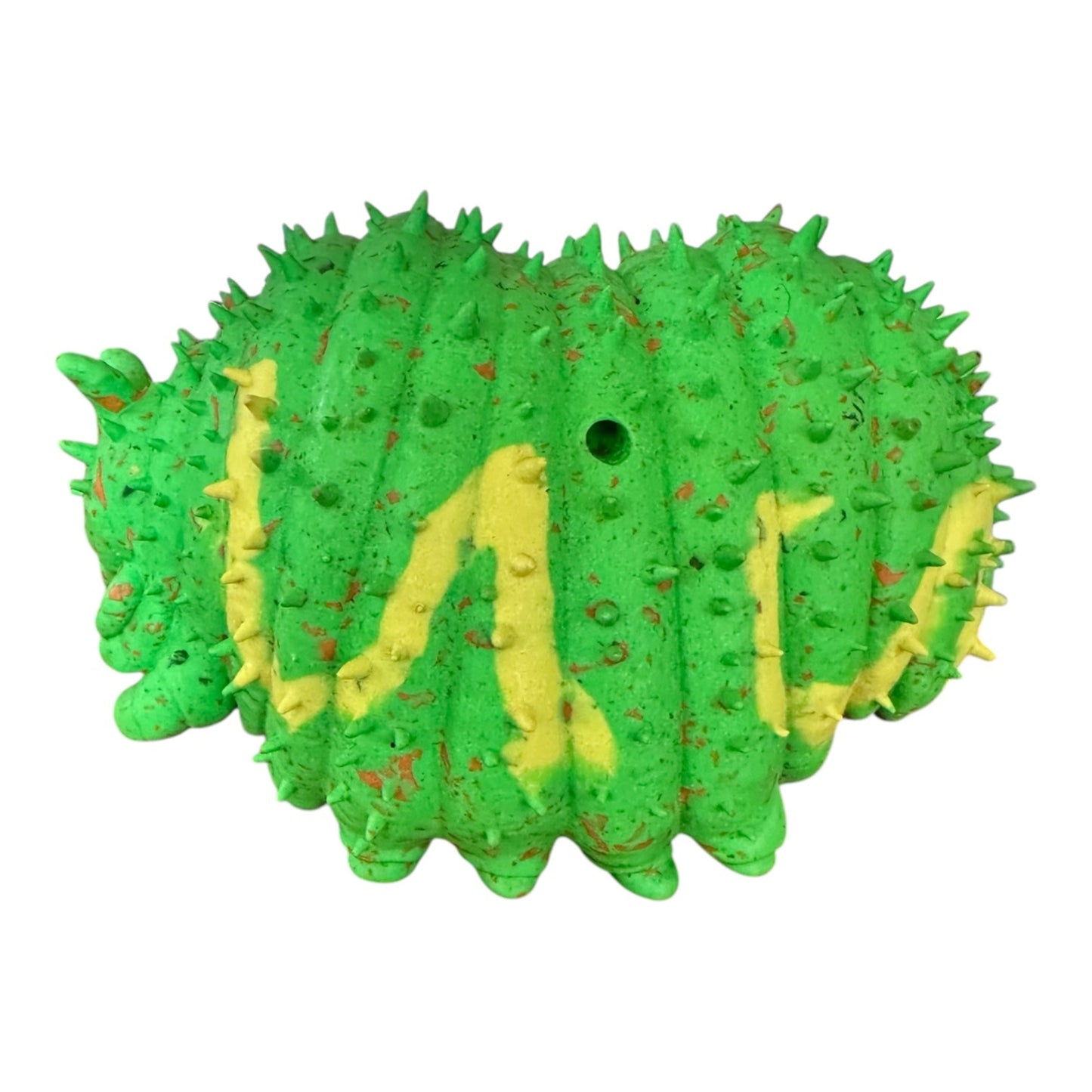 Green recycled rubber caterpillar dog toy.