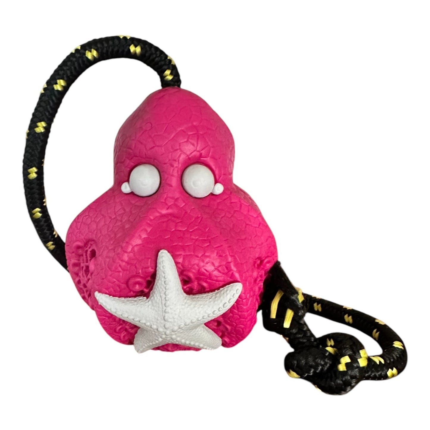 Large pink octopus dog toy made from natural rubber and rope.