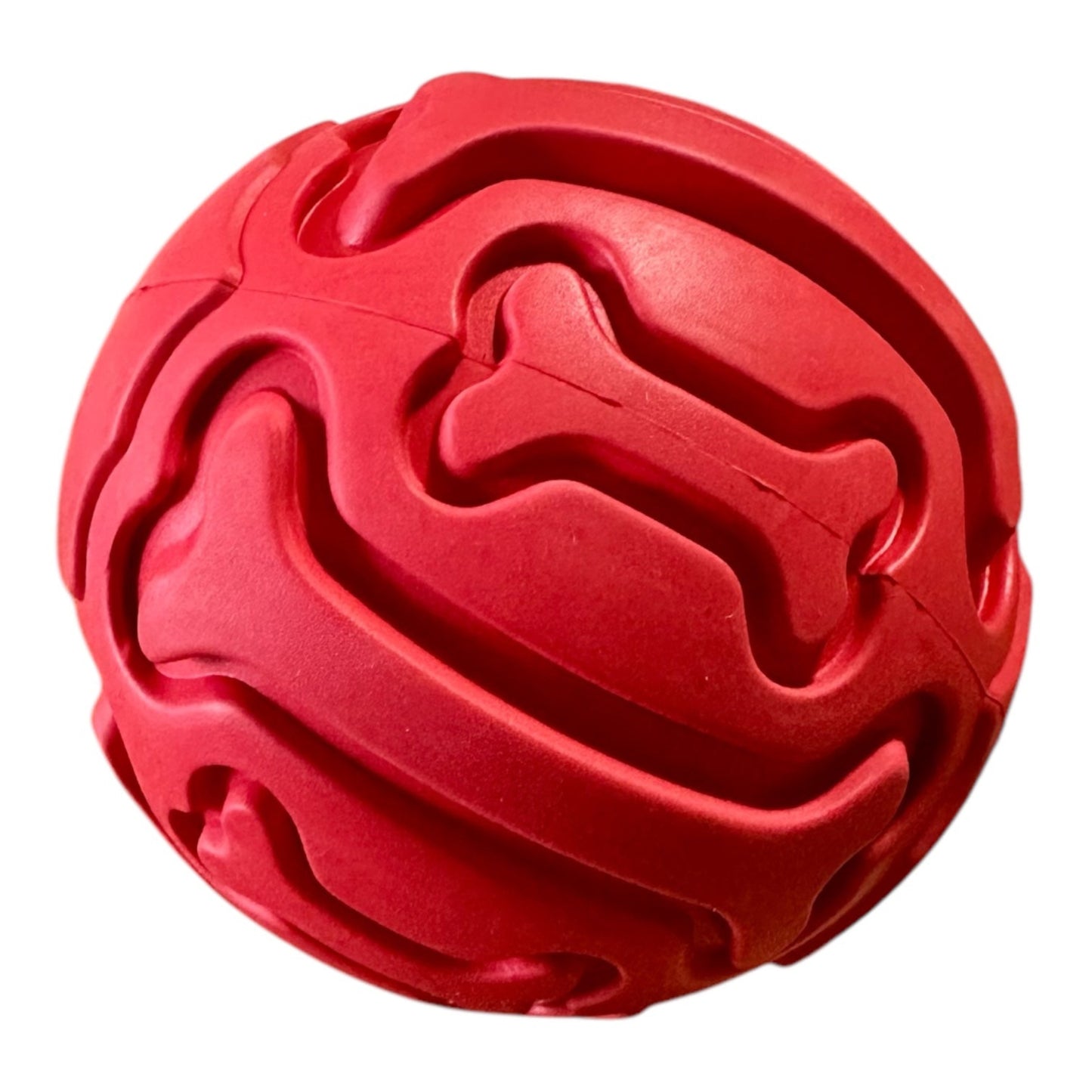 Rubber squeak ball in red.