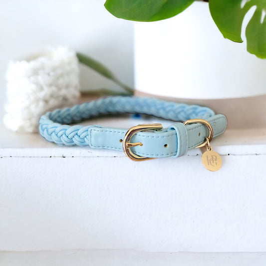 HGP Luxury Pet Accessories - Dog Collar Cloud Blue Plaited - Boogs & Poods