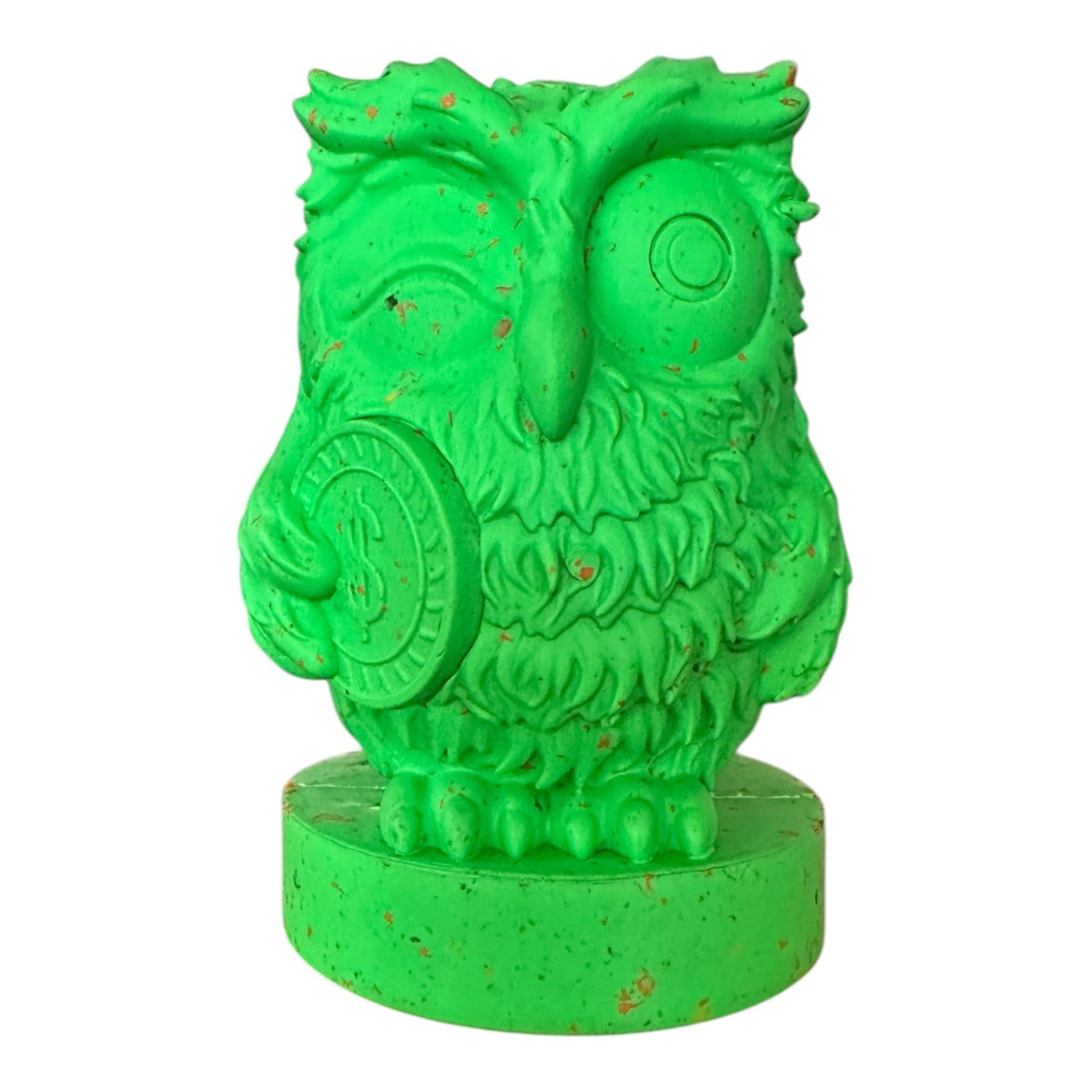 Wise Owl dog toy made from recycled rubber. Green in colour.