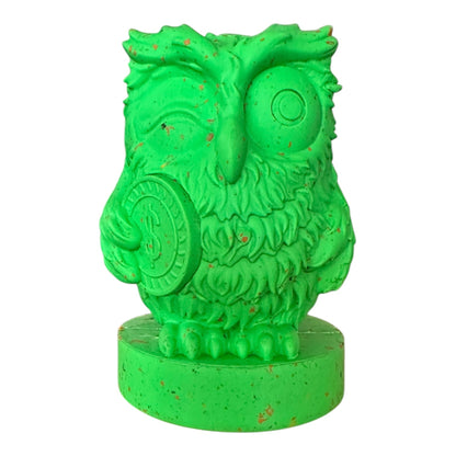 Wise Owl dog toy made from recycled rubber. Green in colour.