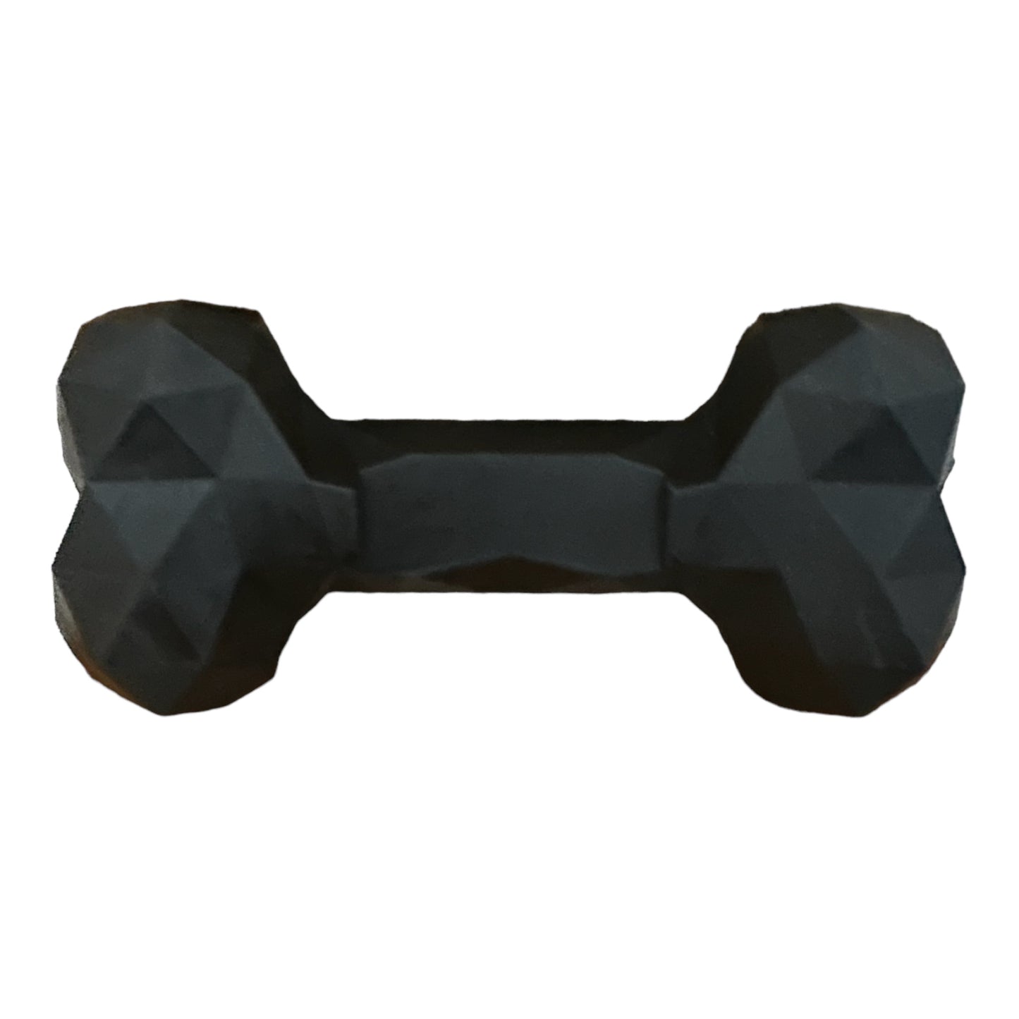 Black rubber toy bone.