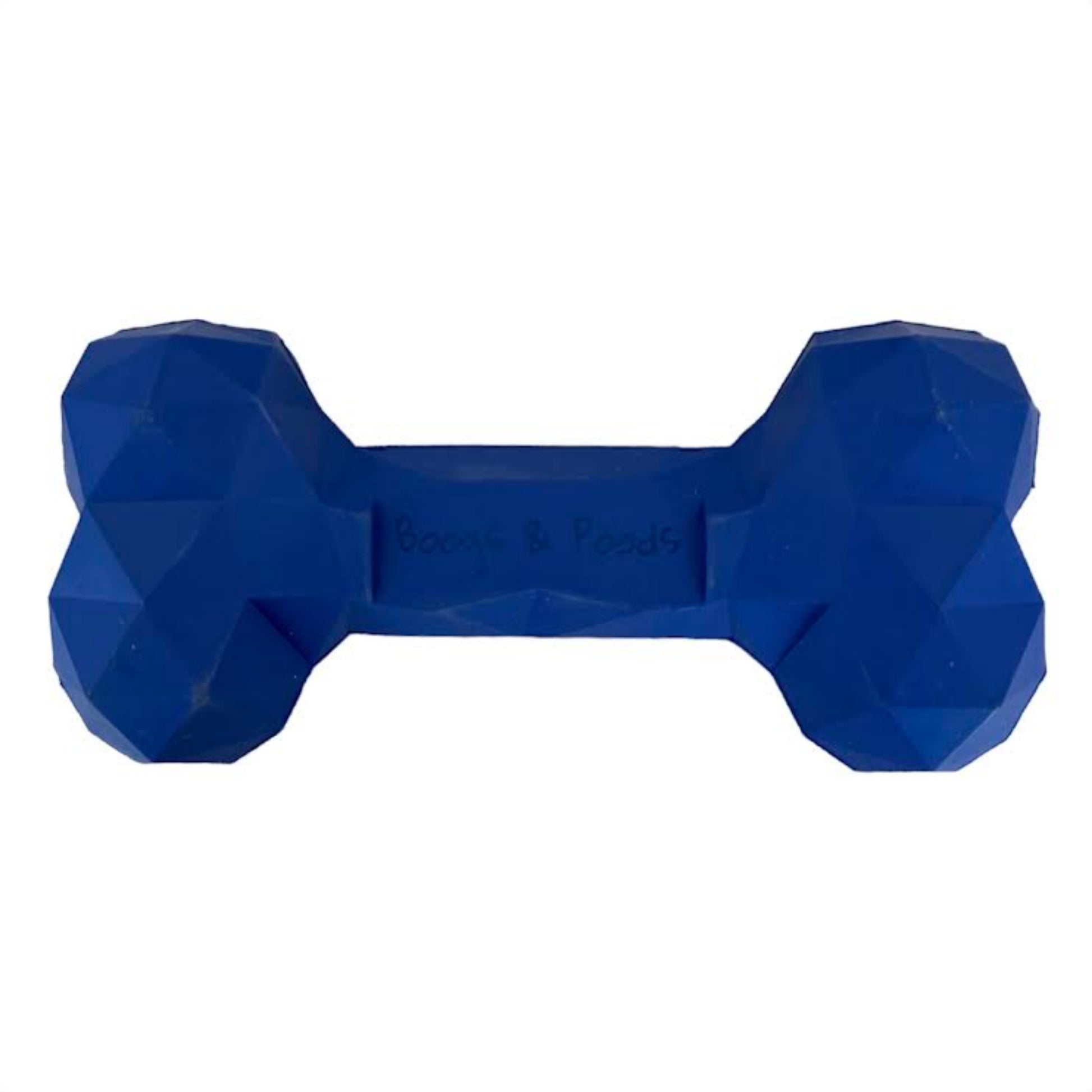Dark blue rubber dog bone. 