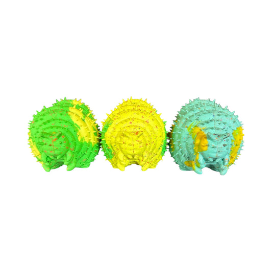 caterpillar dog chew toy that is made from recycled rubber with an interesting texture that your dog will love