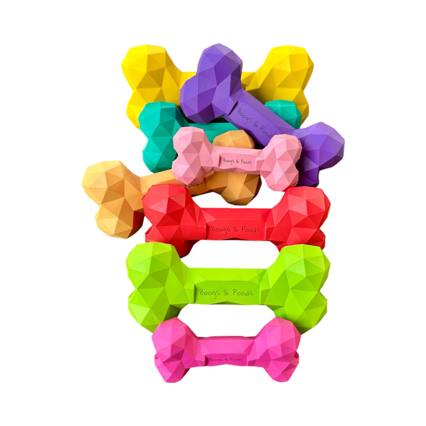 Rubber dog bones made from strong and durable natural rubber safe for dogs of all sizes and strengths.